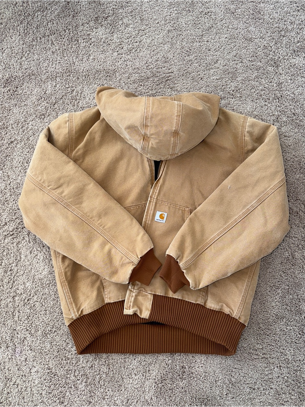 Vintage Carhartt J140 Duck Canvas Flannel Lined Hooded Jacket Brown Size LT